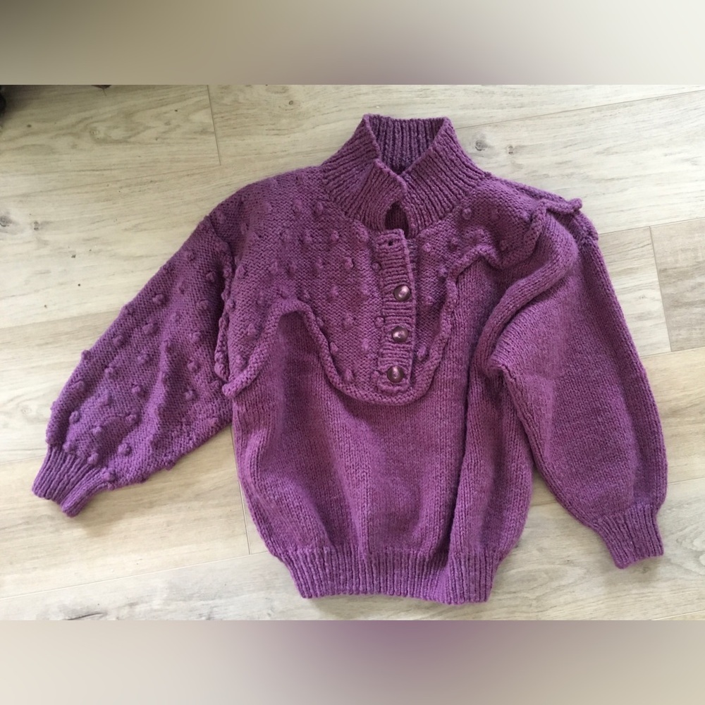 Vintage 1980’s Handmade Elegant Purple Cowl Neck Wool Knit Sweater. US 8P